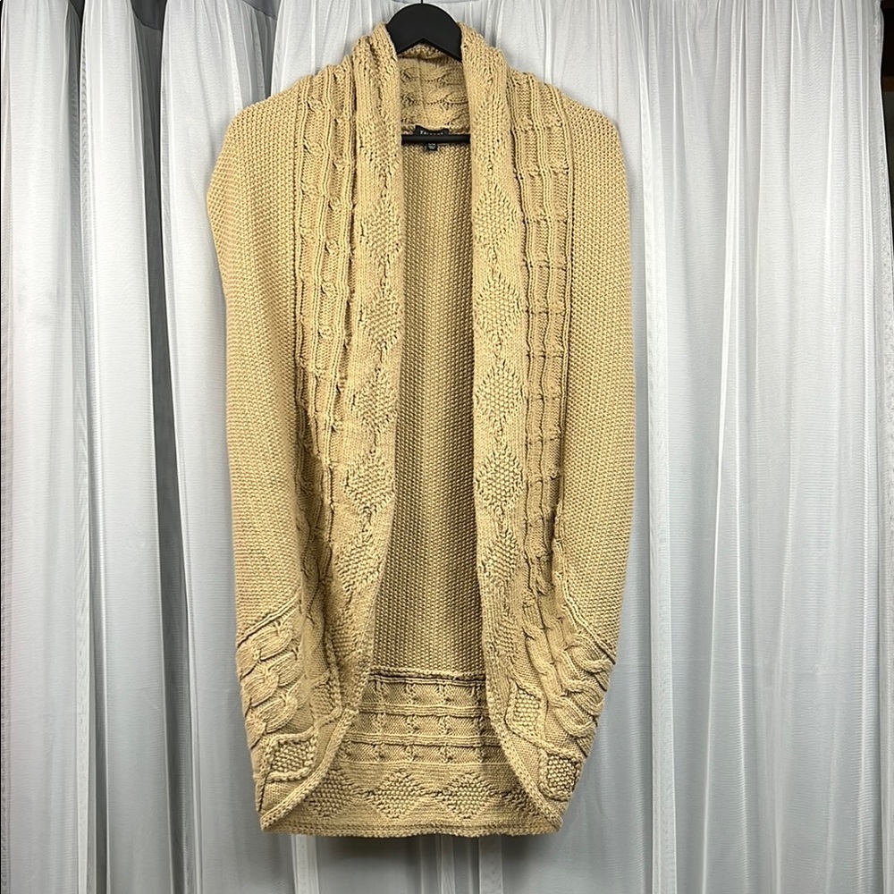 Talbots Sleeveless Cocoon Cardigan Knitted Detail Wool Blend Tan Women’s S/M